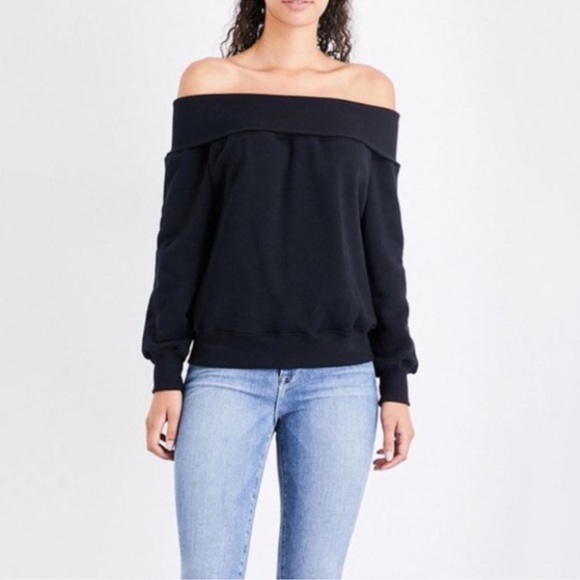 Good American Sweatshirt Women's Medium 2 Black Off Shoulder Athleisure Casual - Picture 1 of 8